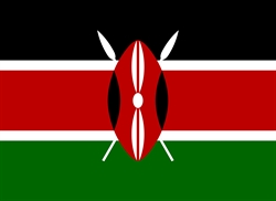 [ai] The flag of Kenya featuring three horizontal stripes: black at the top, red in the middle, and green at the bottom. A white Maasai shield and two crossed spears are centered on the red stripe.